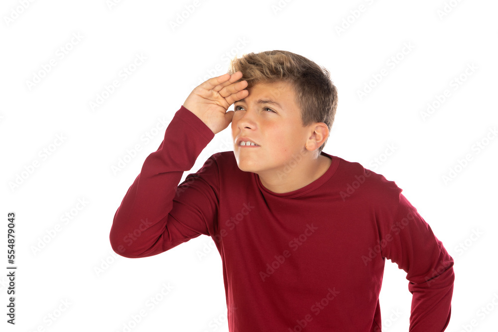 Blonde teenager boy with red t-shirt Blonde teenager boy with red t-shirt