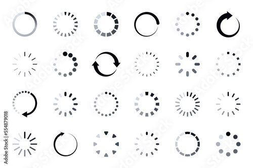 Loading icon set. Load circle icons. Download indicator sign. Progress loading bar. Upload symbol. Loader icon. Vector illustration.