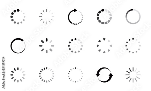 Loading icon set. Load circle icons. Download indicator sign. Progress loading bar. Upload symbol. Loader icon. Vector illustration.