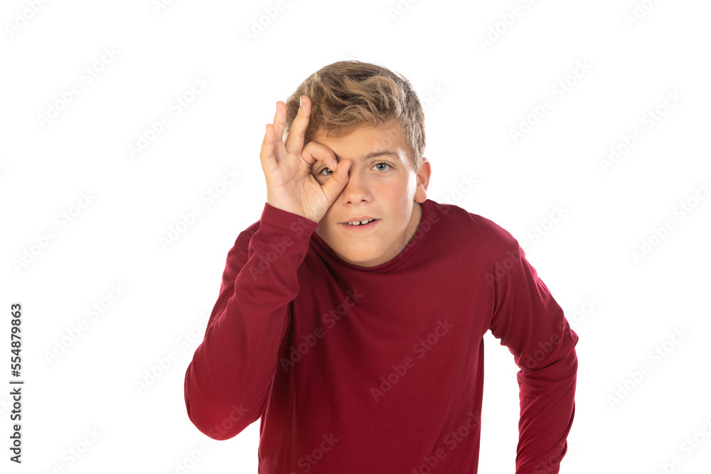 Blonde teenager boy with red t-shirt Blonde teenager boy with red t-shirt