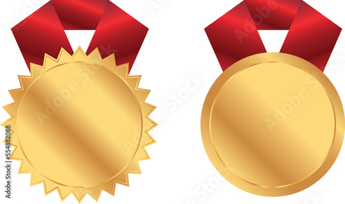 gold medal with red ribbon