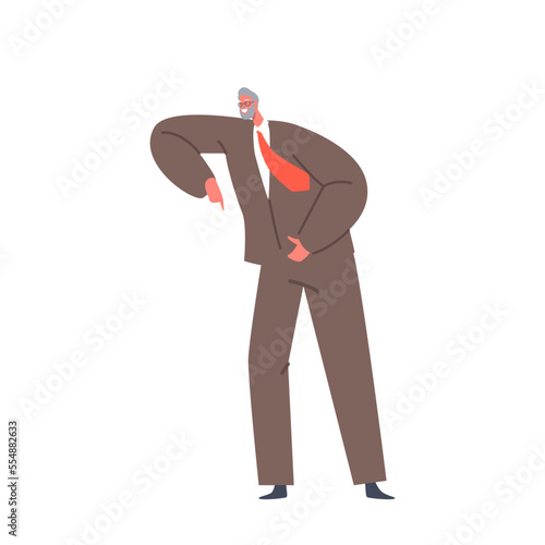 Old Male Character Wear Brown Blazer and Trousers Explain Information or Speaking Isolated on White Background