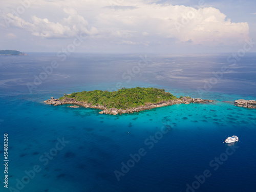 the aerial view of the seascape and island and with space