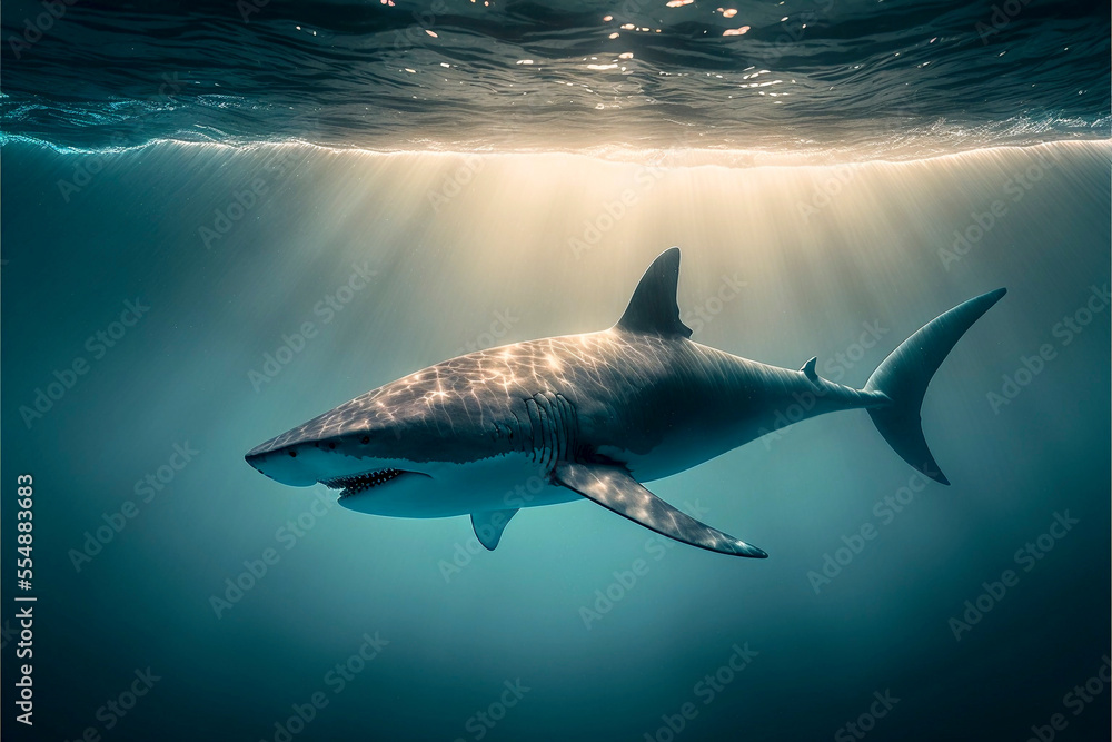 Obraz premium Shark under water, light reflections | Generative AI