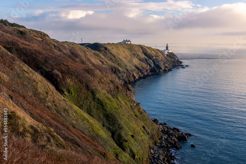 Hiking trail on Howth Island, Dublin, Ireland and Baily Lighthouse