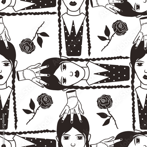 Obraz na plátne vector girl in black with hand for card, poster