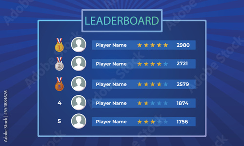 Leaderboard, Game Leaderboard, Game, Championship Leaderboard, Blue Color Leaderboard vector, Online Game Leaderboard 
