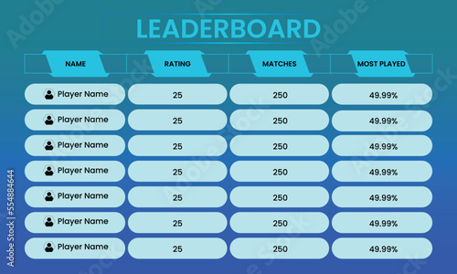 Leaderboard, Game Leaderboard, Game, Championship Leaderboard, Blue Color Leaderboard vector, Online Game Leaderboard 