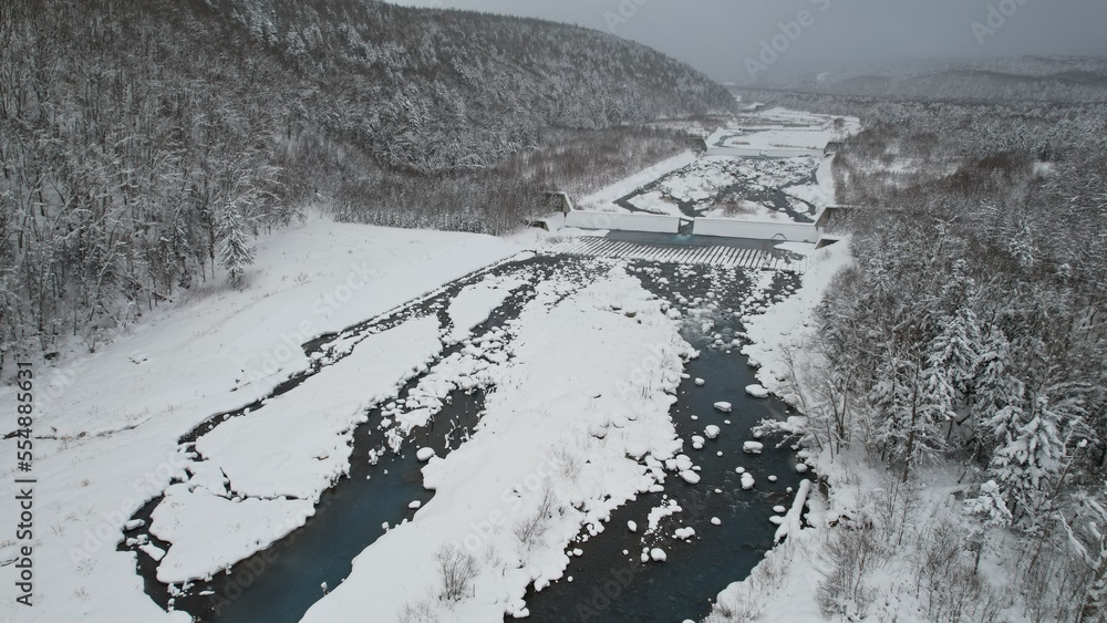 Furano, Japan - December 19, 2022: Furano and Biei During Winter Season Furano, Japan - December 19, 2022: Furano and Biei During Winter Season