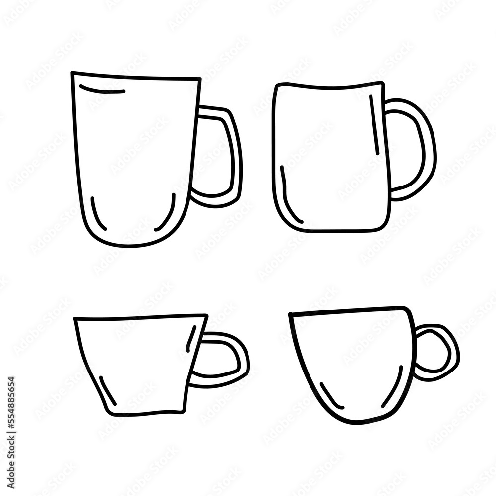Coffee, tea cups vector doodle clipart, set of elements. Hand drawn cups, mugs. Hot drinks. Dishes.
Coffee, tea cups vector doodle clipart, set of elements. Hand drawn cups, mugs. Hot drinks. Dishes.
