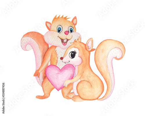 Watercolor Valentine’s Day cute couple squirrel clipart, valentine animal illustration for t-shirts, greetings and others