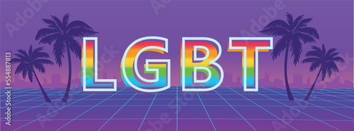 LGBTQ Pride Month. LGBT event retro wave style banner design.