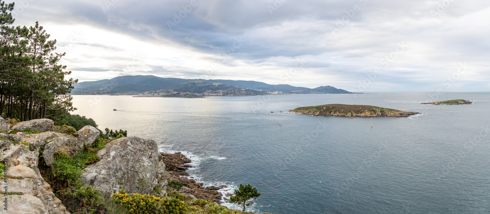 views of the atlantic ocean in the town of Baiona, Galicia, Spain