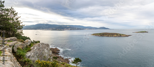 views of the atlantic ocean in the town of Baiona  Galicia  Spain
