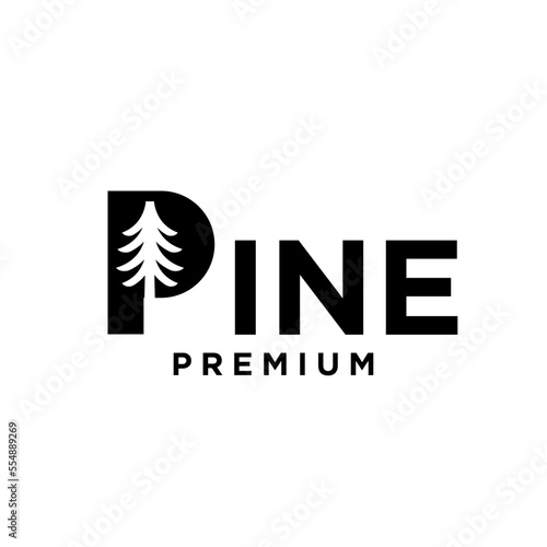 Pine Tree letter initial logo icon design simple minimal 