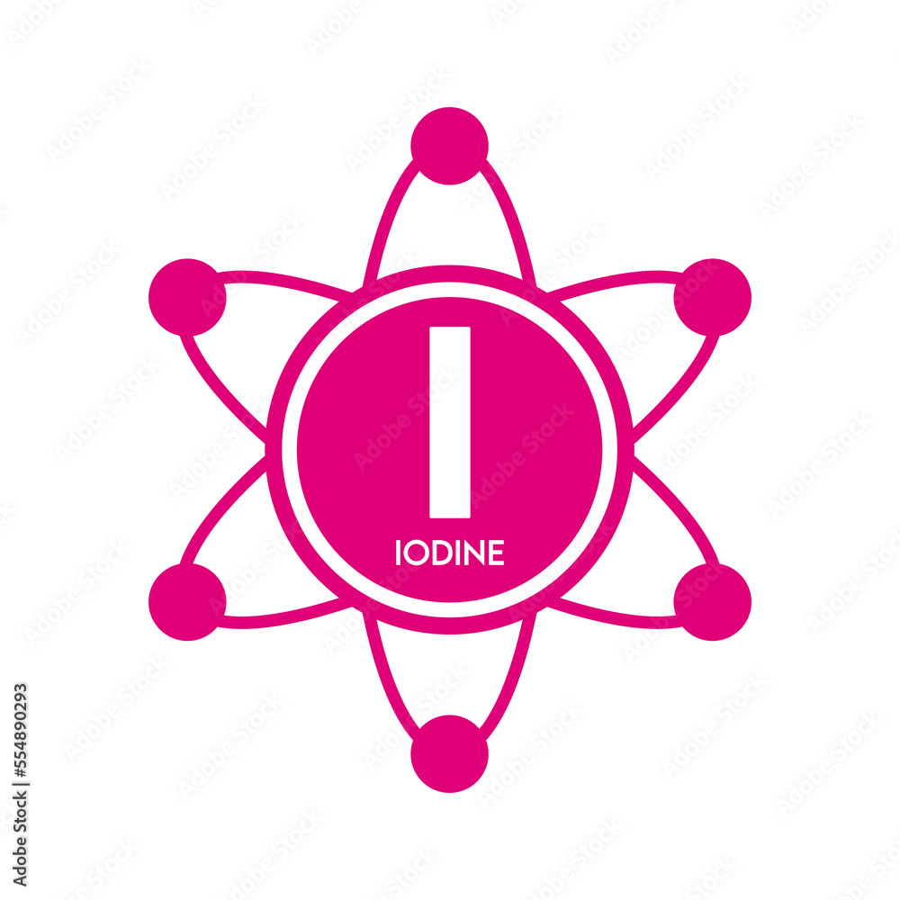 Minerals iodine icon in atom pink form simple line isolated on white background. Medical symbol science concept. Vector EPS10 illustration. Minerals iodine icon in atom pink form simple line isolated on white background. Medical symbol science concept. Vector EPS10 illustration.