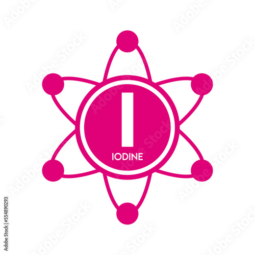Minerals iodine icon in atom pink form simple line isolated on white background. Medical symbol science concept. Vector EPS10 illustration.
