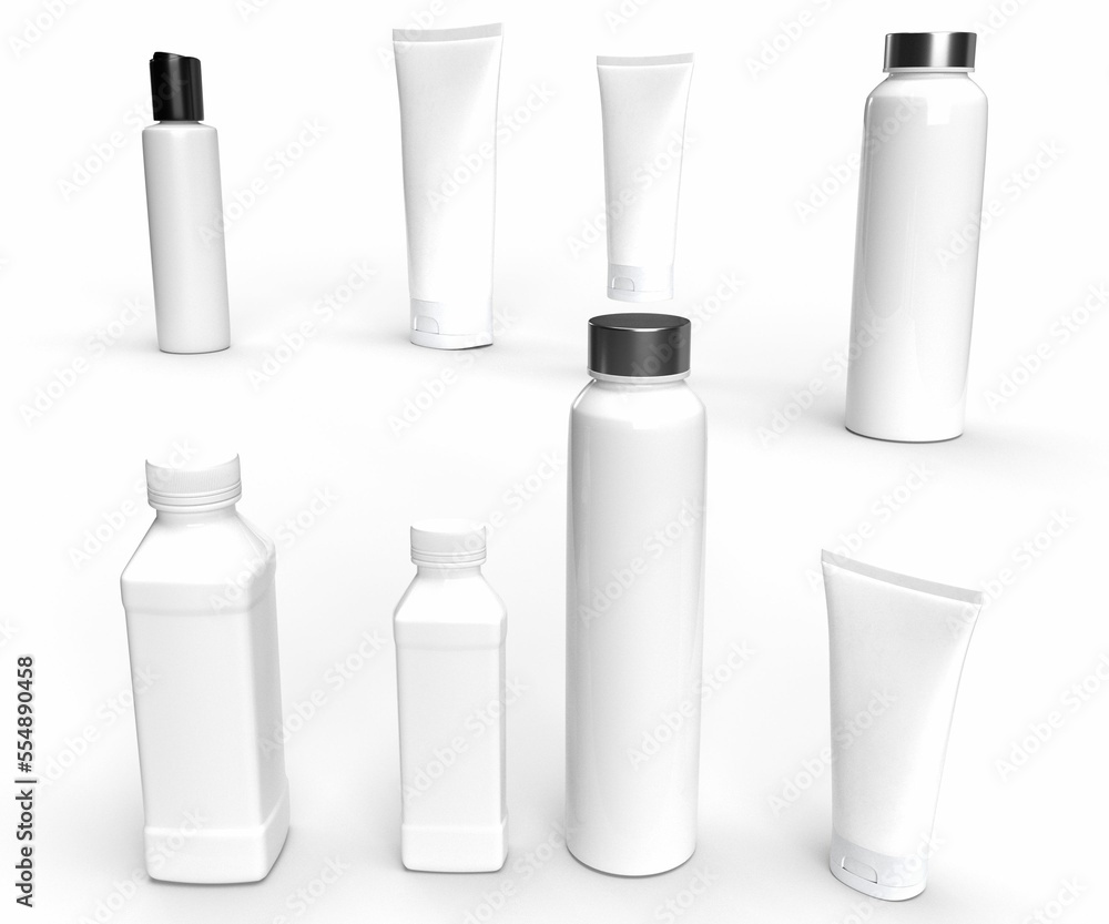 3D Illustration - Set of Tubes and Bottles 3D Illustration - Set of Tubes and Bottles