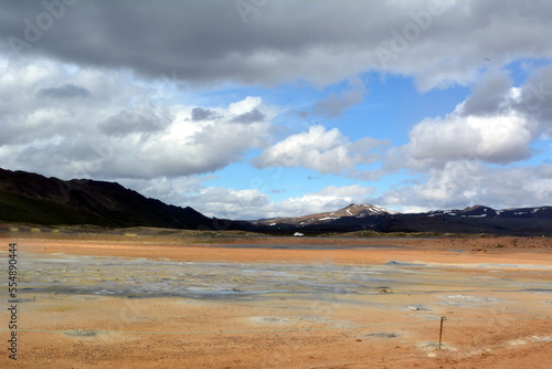 The sulfur hot geysers at Hverir in Iceland