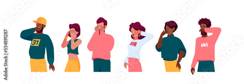 Sad People in Depression Crying, Desperate Male and Female Characters Waist-high Close Face with Hands, Wipe Tears