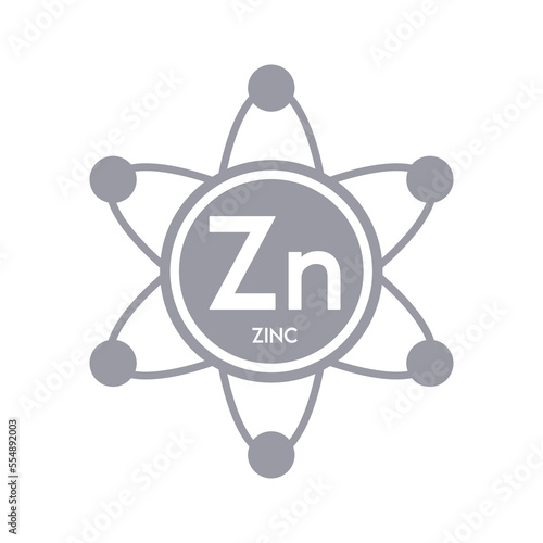 Minerals zinc icon in atom grey form simple line isolated on white background. Medical symbol science concept. Vector EPS10 illustration.