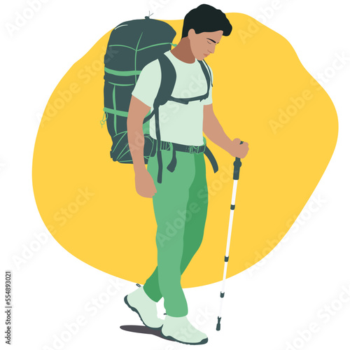 Free vector man hiking flat illustration