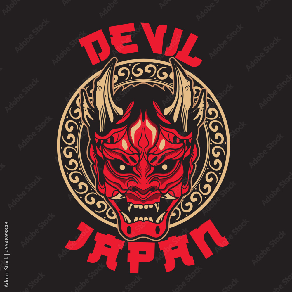 Fototapeta premium Oni Japanese devil mask, Vector illustration