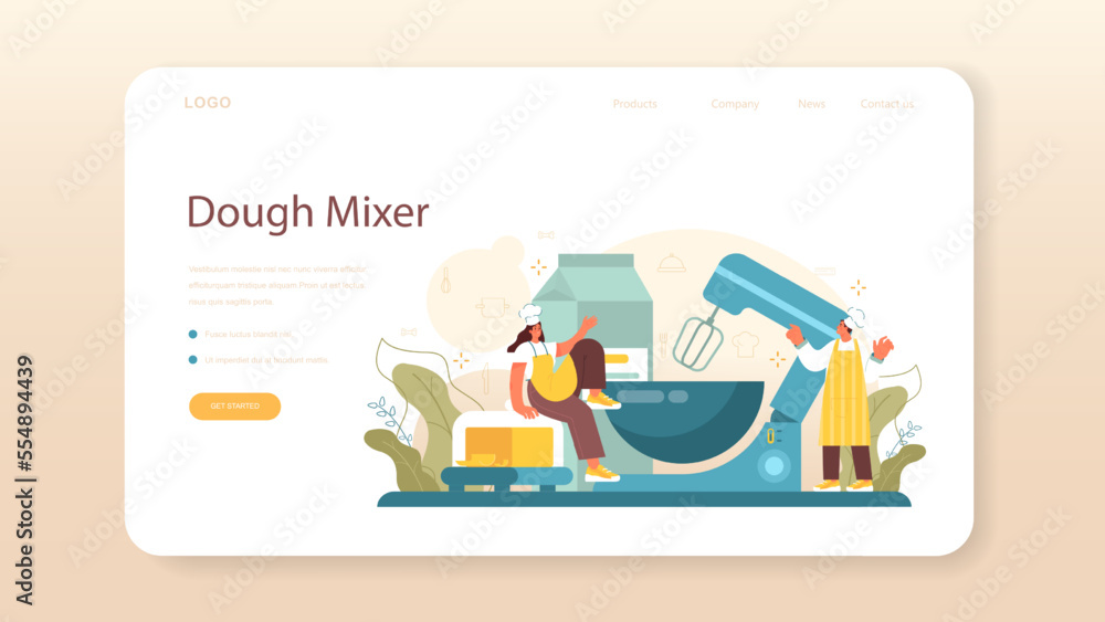 Pasta maker web banner or landing page. Baker cooking italian Pasta maker web banner or landing page. Baker cooking italian