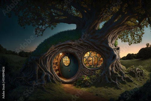 illustration of hobbit tree house photo