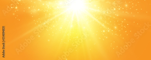 Warm sun on a yellow background. sun rays.Light effect.