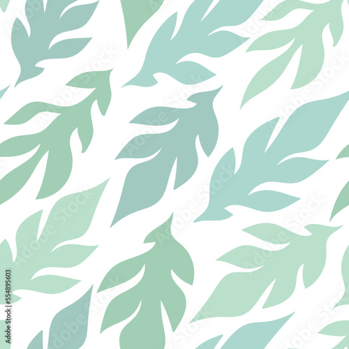 Pale mint color leaves seamless pattern. Botanical art. Simple repeating pattern. Vector art