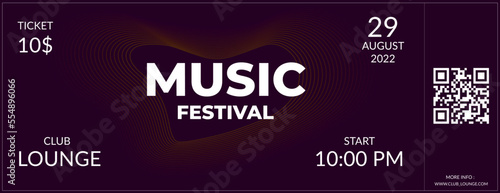 Concert ticket template. Ticket design template for a concert, party or festival with a crowd of people in the background. Vector, vector illustration.