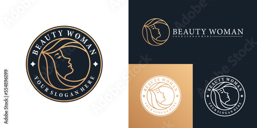 Feminine beauty woman salon logo icon with modern line art style