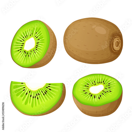Ripe kiwi fruit and half kiwi fruit isolated on white background. Vector eps 10., perfect for wallpaper or design elements