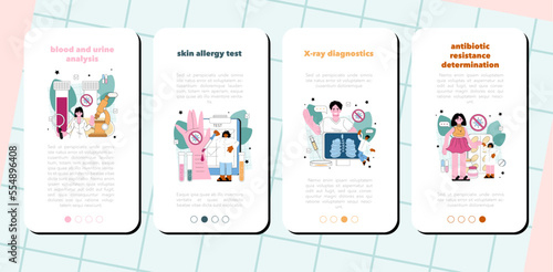 Medical diagnostics mobile application banner set. Annual health