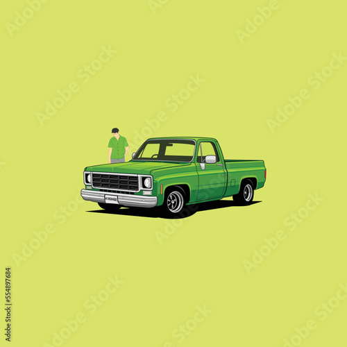 Vintage Green Truck Vector Illustration 