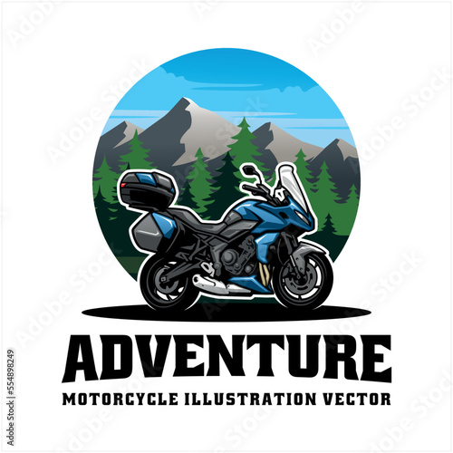 touring and adventure motorcycle logo vector
