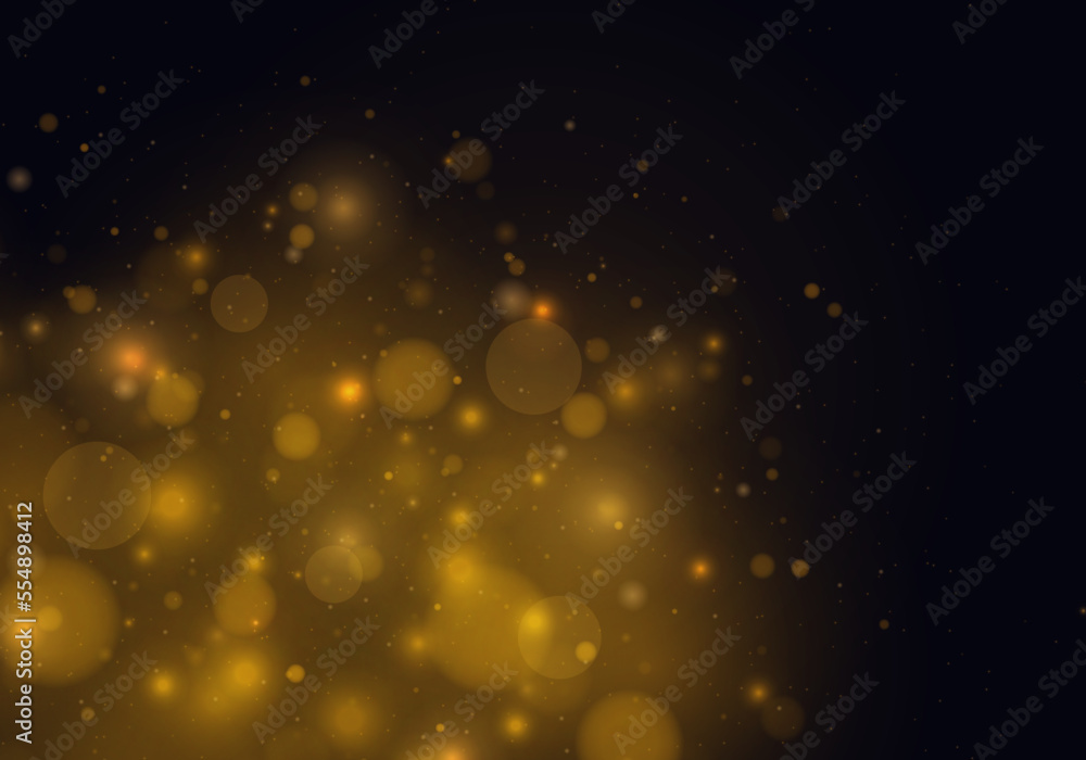 Festive golden luminous background with colorful lights bokeh. Light abstract glowing bokeh lights. Magic concept. Christmas concept.