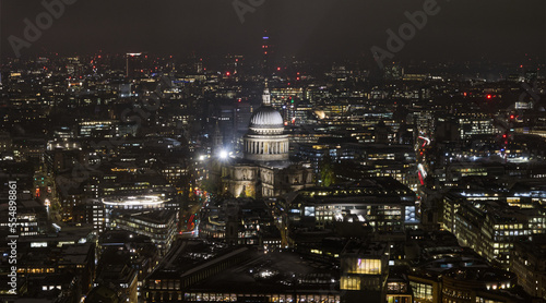 St. Paul's Cathedral dome London Great Britain at night aerial view