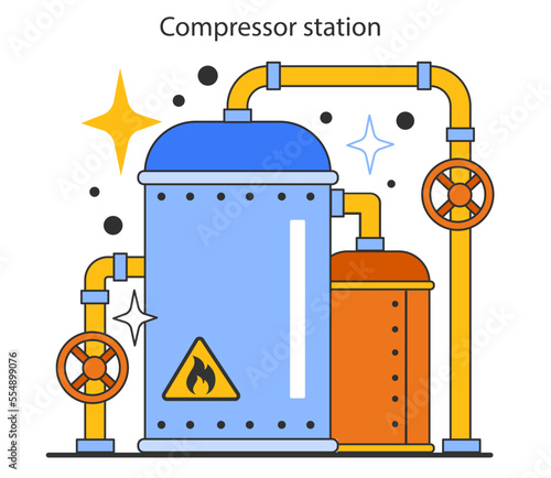 Compressor station. Natural gas transportation stage. Natural resource