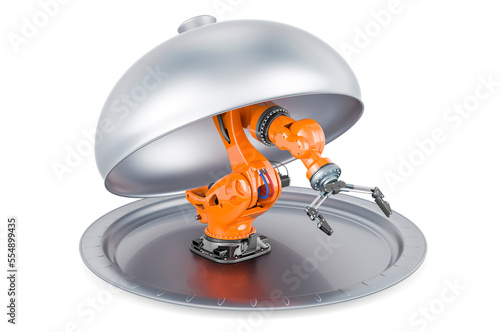 Restaurant cloche with robotic arm, 3D rendering photo