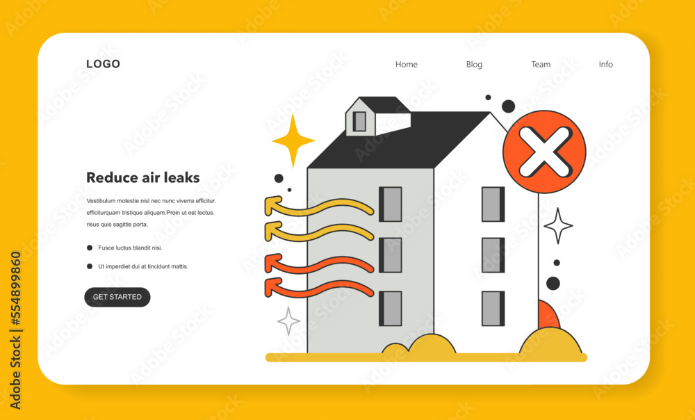 Reduce air leaks for energy efficiency at home web banner or landing Reduce air leaks for energy efficiency at home web banner or landing