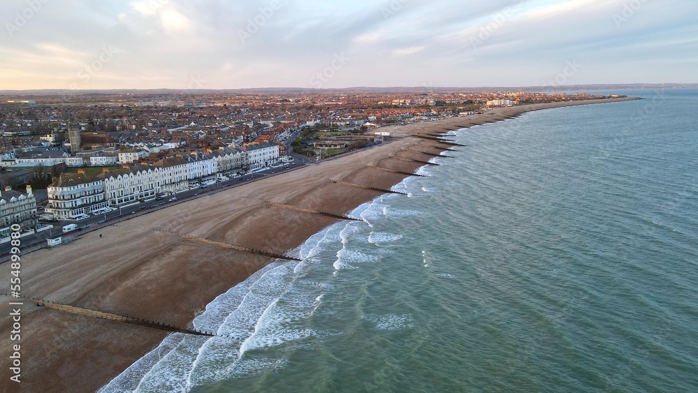 .Eastbourne Pier and town at Sunset Sussex Uk Aerial view