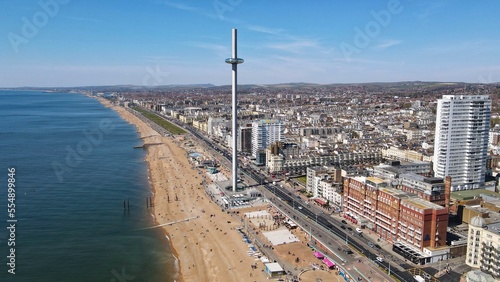 British Airways i360; tower,  Brighton beach UK Aerial view Summer drone aerial view photo