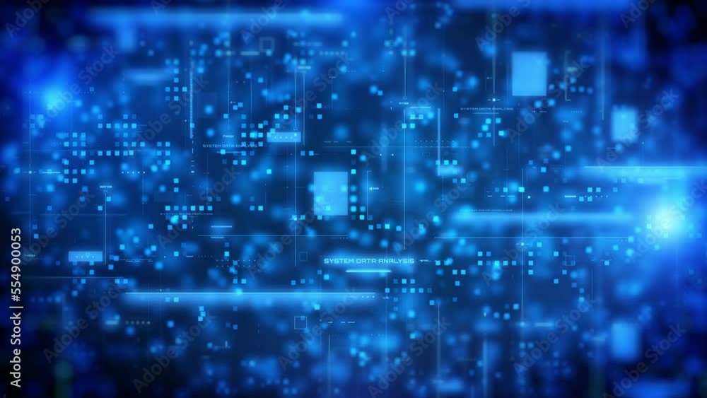 HUD system monitoring in blue square cyberspace simulation. Abstract technology data analysis concept. Digital network connection 4K motion background. HUD system monitoring in blue square cyberspace simulation. Abstract technology data analysis concept. Digital network connection 4K motion background.