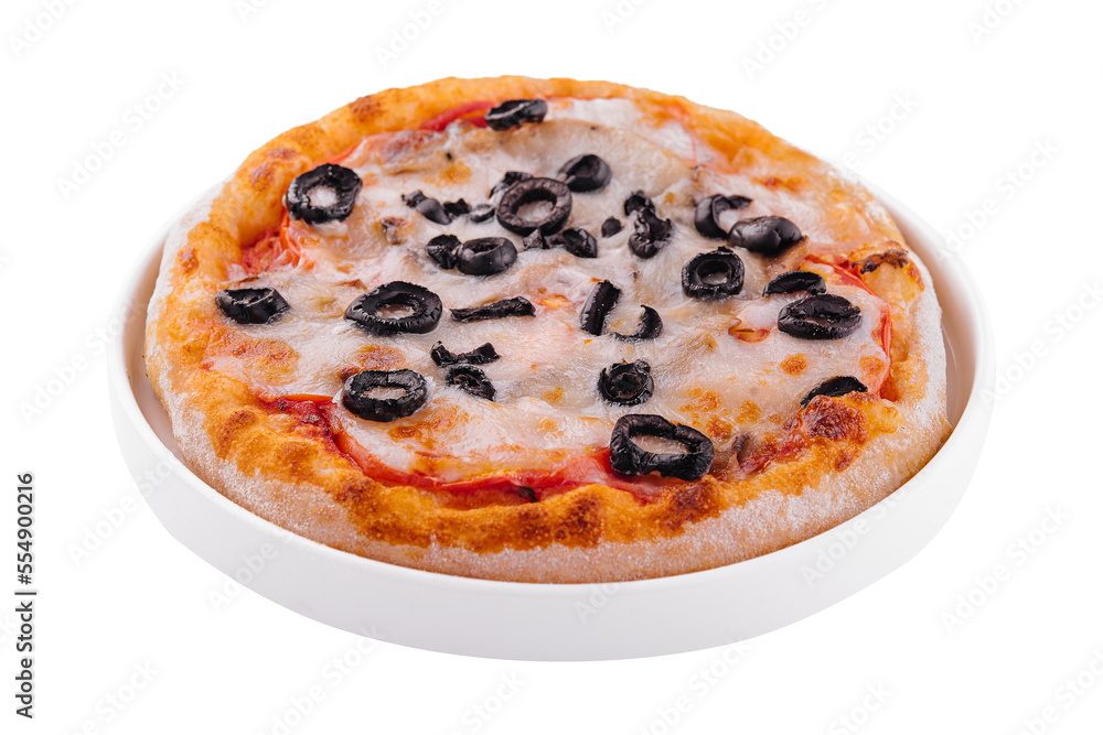 mini pizza with olives and cheese on plate mini pizza with olives and cheese on plate