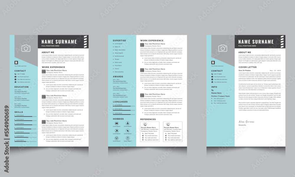 Obraz premium Professional Resume CV Template and Cover Letter Layout Design Page Set