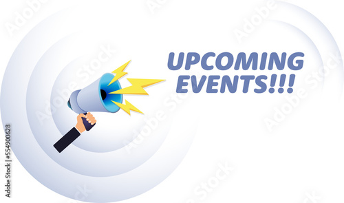 Hand hold megaphone. Upcoming events, realistic 3d megaphone, loudspeaker with lightning. Symbols Speaker, Social media, Advertising and promotion. Vector © cac_tus