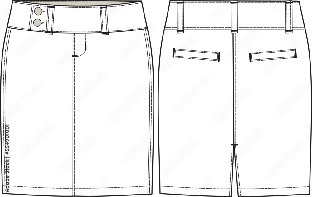 GIRLS AND TEENS BOTTOM WEAR SKIRT FRONT AND BACK VECTOR GIRLS AND TEENS BOTTOM WEAR SKIRT FRONT AND BACK VECTOR