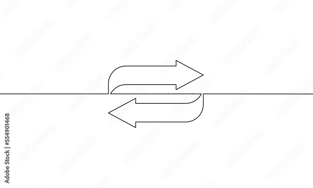 Continuous line drawing of arrow repeat icon, arrow pointing, object